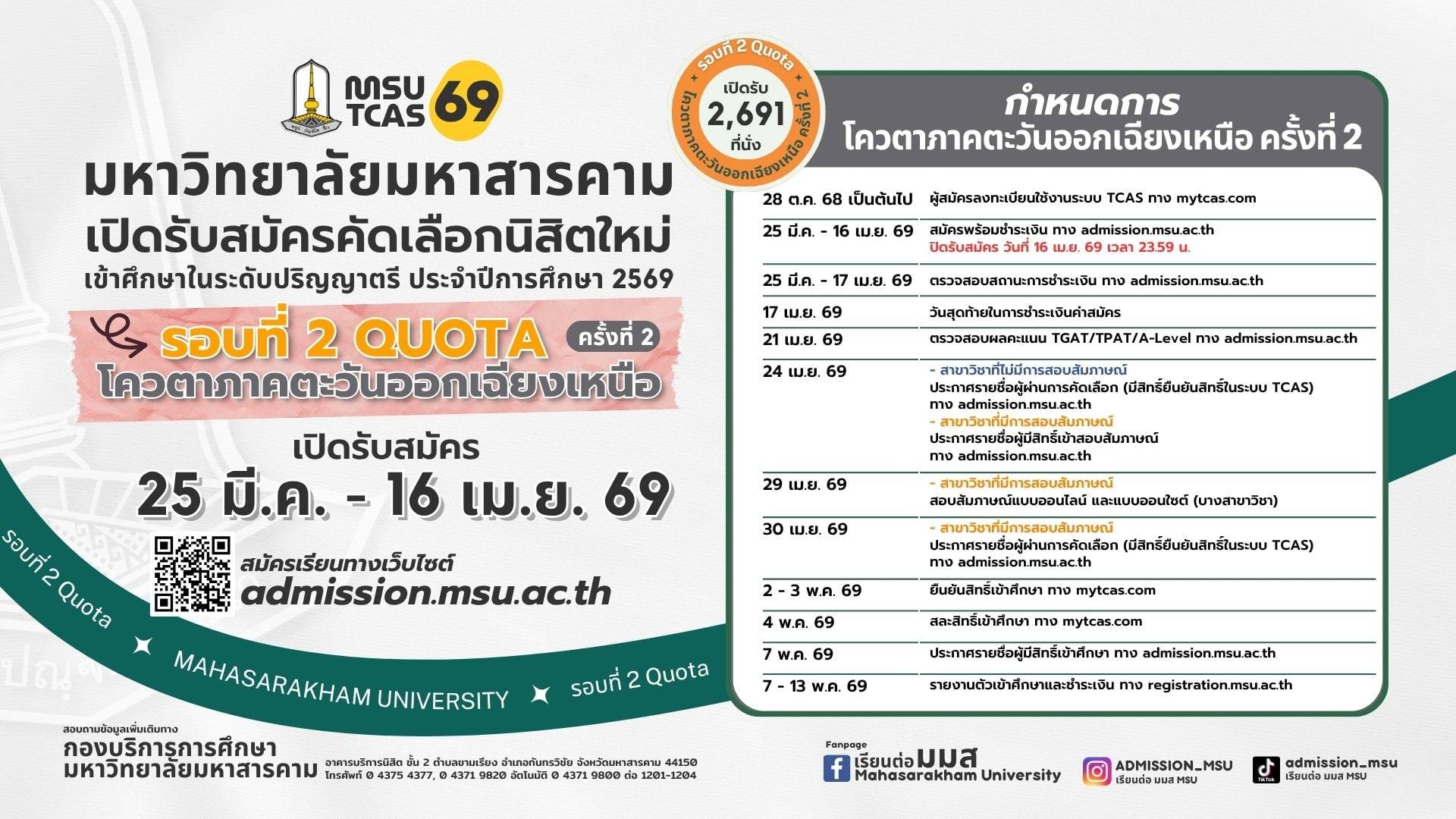 คณะวิทยาการสารสนเทศ มหาวิทยาลัยมหาสารคาม เปิดรับสมัครนิสิตใหม่ ปีการศึกษา 2569